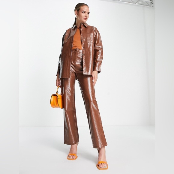NWT 4th & Reckless Oversized Leather Look Set Chocolate Brown XL Top XXL Bottom - Picture 1 of 16